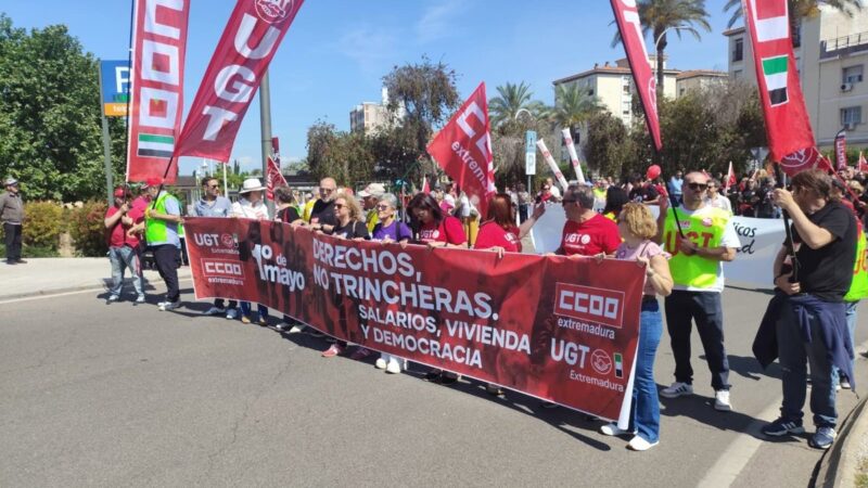 CCOO y UGT marchan en Mérida el 1 de mayo para defender la democracia y oponerse al pacto PP-Vox