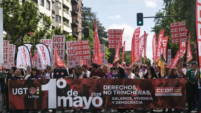 UGT y CCOO se manifiestan el 1 de mayo en Logroño por la paz, más derechos y una democracia